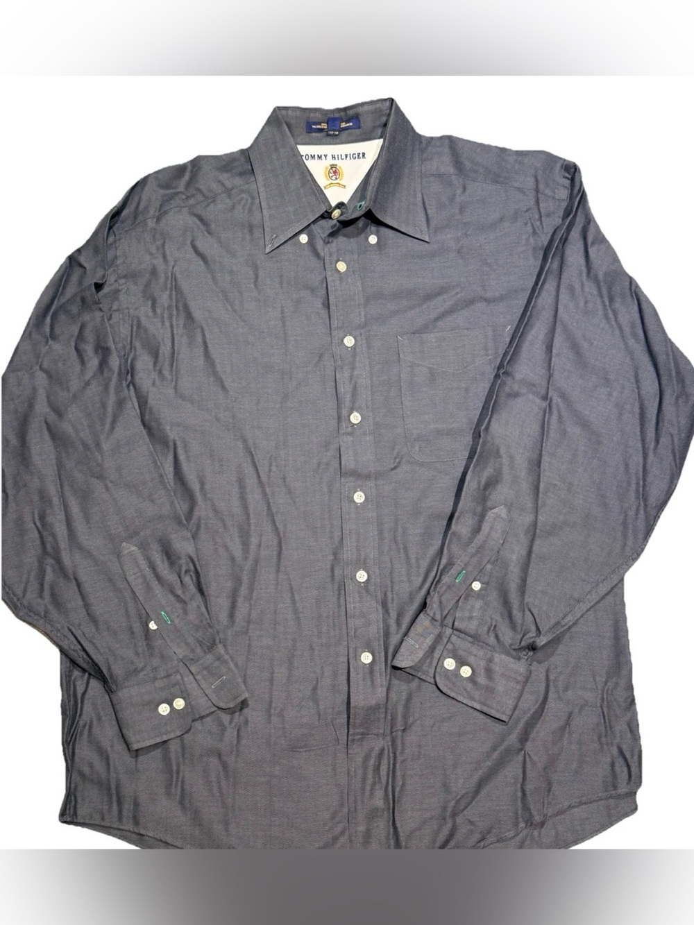 Tommy Hilfiger Men's Dark Blue Grey Button-Down Dress Shirt